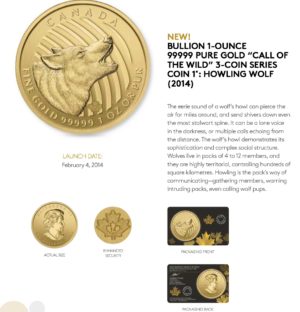 DBS Coins » 2014 – 1 oz. Gold Howling Wolf